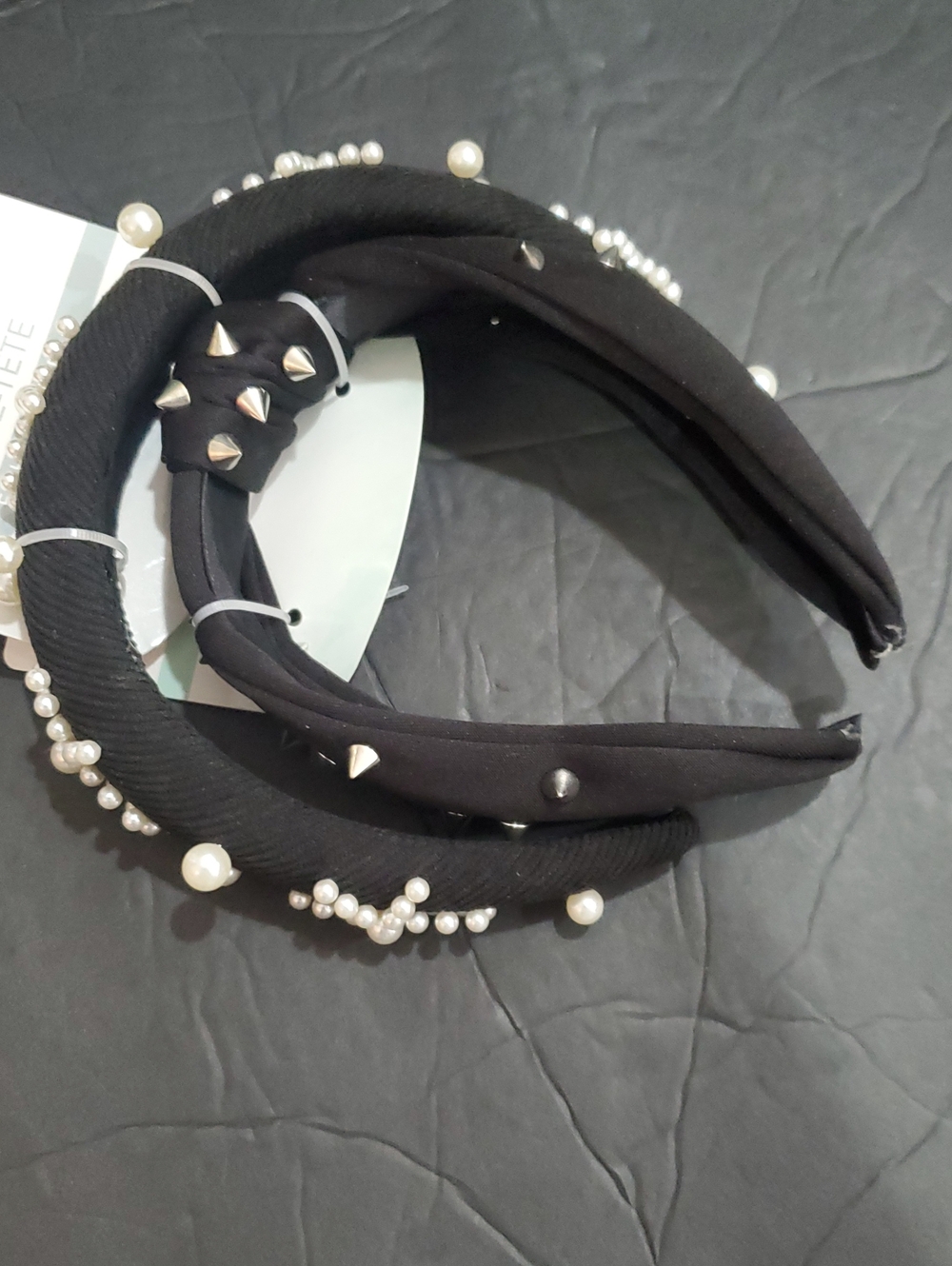 2pack black knotted silver spiked goth and padded pearl adorned headbands new